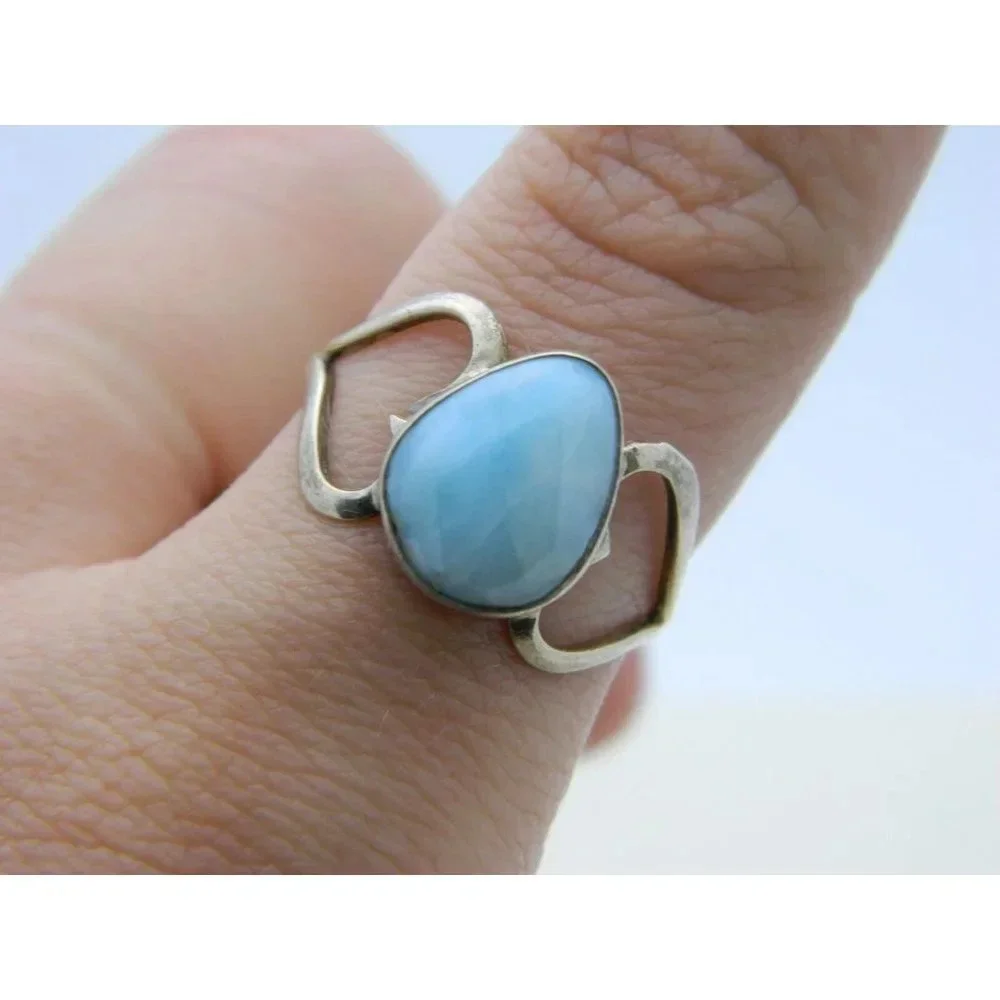 VTG .925 Sterling Silver Larimar Modernist Ring 8.25